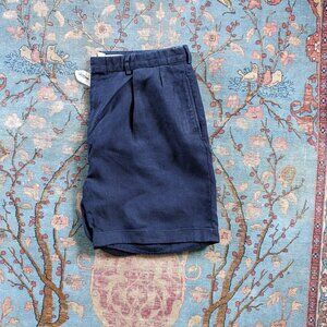 Polo Ralph Lauren vintage linen navy blue pleated cuffed shorts 34